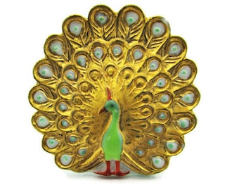 Azulejo de 20 mm con parte posterior plana de pájaro PAVO REAL de Toshikane/Porcelana Arita pintada a mano/Cerámica verde menta marrón dorado/Casillero para hacer joyas artísticas NO es un BOTÓN