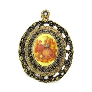 Jean Honore Fragonard Dance Courtship Scene Wall Cameo/24k Gold Plated/ Rococo French Cameo/Cast Metal Hammered Finished Oval Ormolu Frame