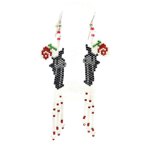 RED ROSE Peyote Beaded Earrings/Red White Green Classic SouthWestern /Delica Seed Beads/Native American Boho, Hippie, Gypsy, Brick Stitch