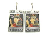Toshikane CLEOPATRA Earrings Egyptian Queen of the Nile Lotus Flowers Temptress Hand Painted Arita Porcelain 14k White gold and 950 Silver
