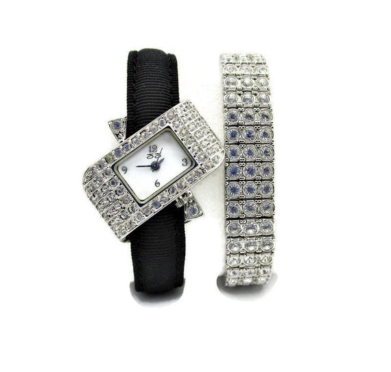 Suzanne Somers Pave Watch and Bracelet/clear Crystals/free  display picture 1