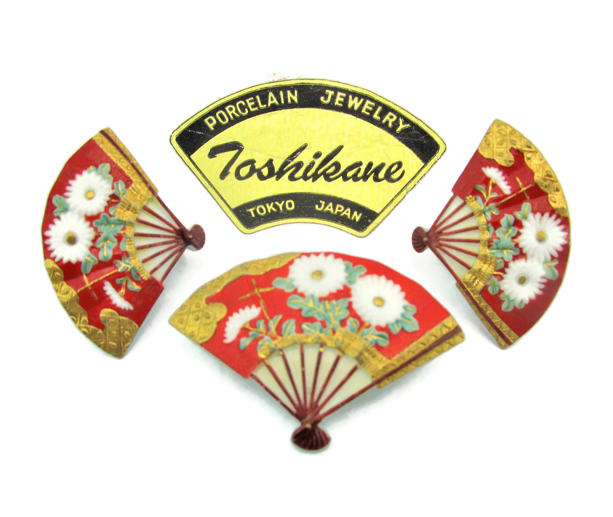 【一点もの】yuuさま専用です☆黄色とオレンジと白のお花の置物 Toshikane Jumbo Fan Pin & Earrings/white Dandelion Taraxacum