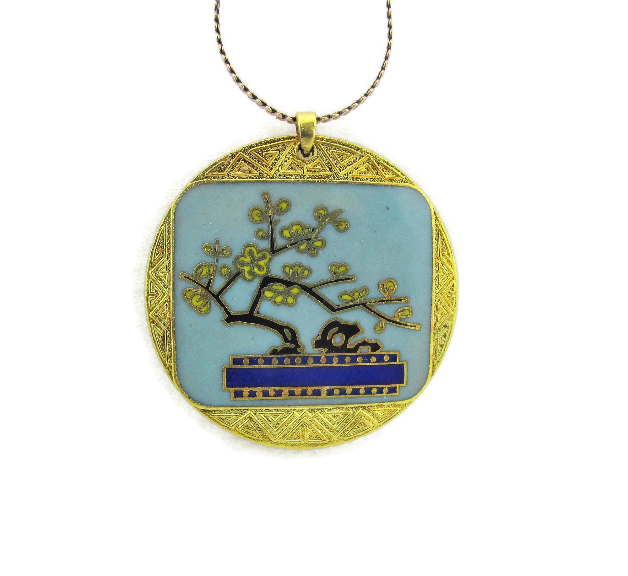 Green and Gold Cloisonne Enamel Pendant - Etsy