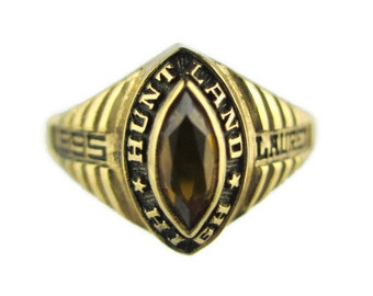 Class of 1995 "Lauren" Huntland High School Citrine Validium Black Enamel Signet Ring Size 6 -  R Johns  Fantasy Design Salesman Sample