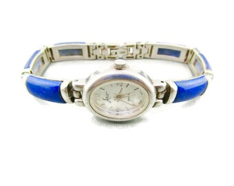 Aria Silver Tone Blue Lapis Silver/Blue Metal Watch with Box Ladies Aria Sterling Silver Lapis Lazuli Watch Blue 7 Inch  main image 3