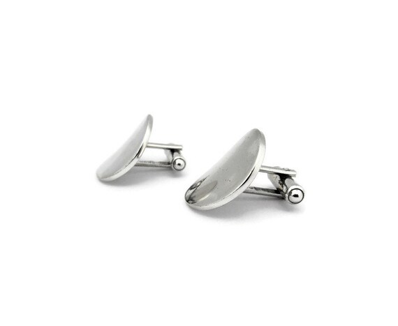 Engravable Round Disks Cufflinks / Silvertone Sig… - image 1