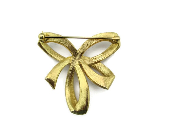 Trifari Bow Brooch / Ribbon Motif Brooch/ Gold To… - image 5