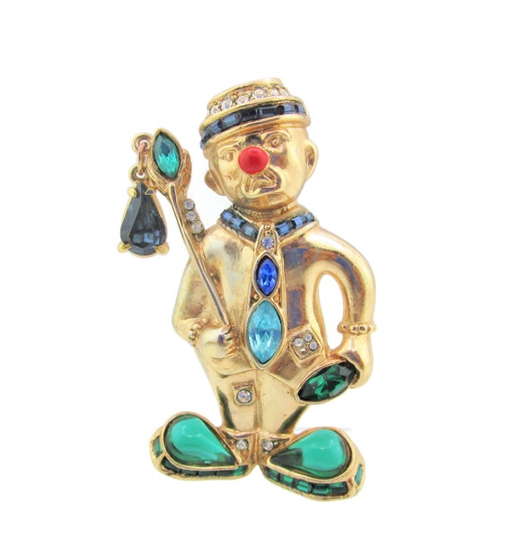 Coro Sterling Clown/Oversized Vermeil Hobo Pin/Em… - image 4