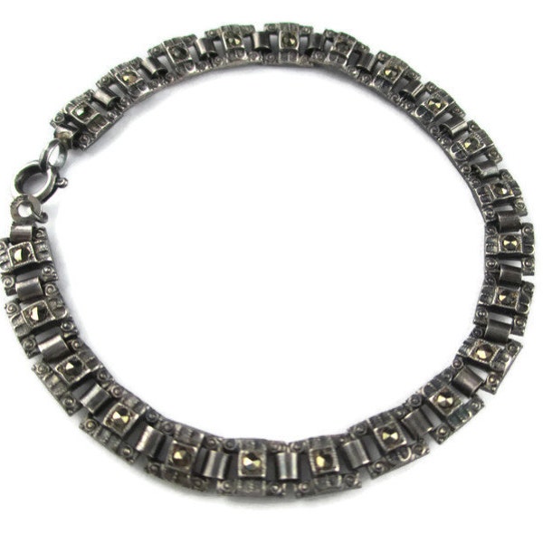Dainty Edwardian Victorian Bookchain 835 Silver and Marcasite Bracelet