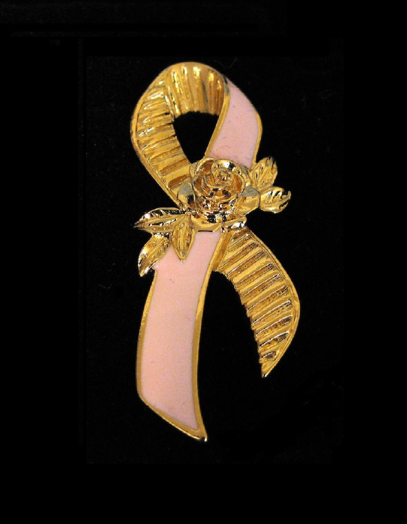 Avon Gold tone Pink Ribbon Breast Cancer Awareness Pins with Roses image 2