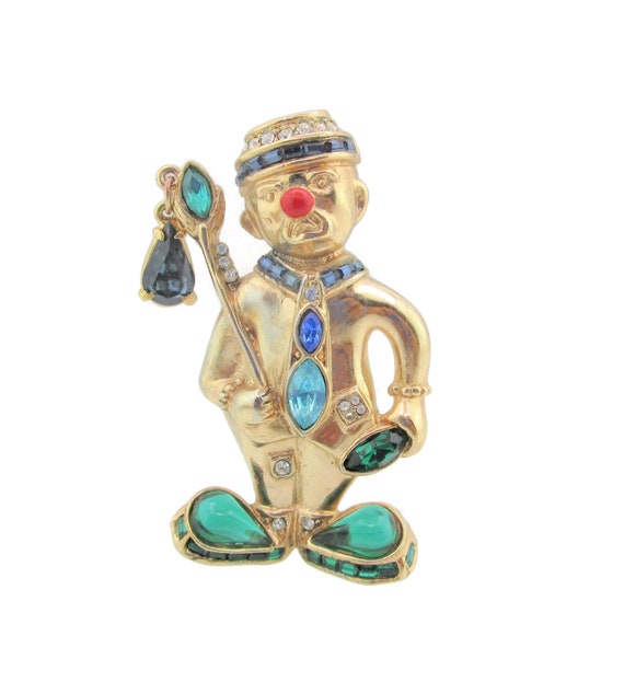 Coro Sterling Clown/Oversized Vermeil Hobo Pin/Em… - image 1