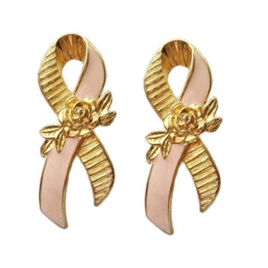 Avon Gold tone Pink Ribbon Breast Cancer Awareness Pins with Roses image 1