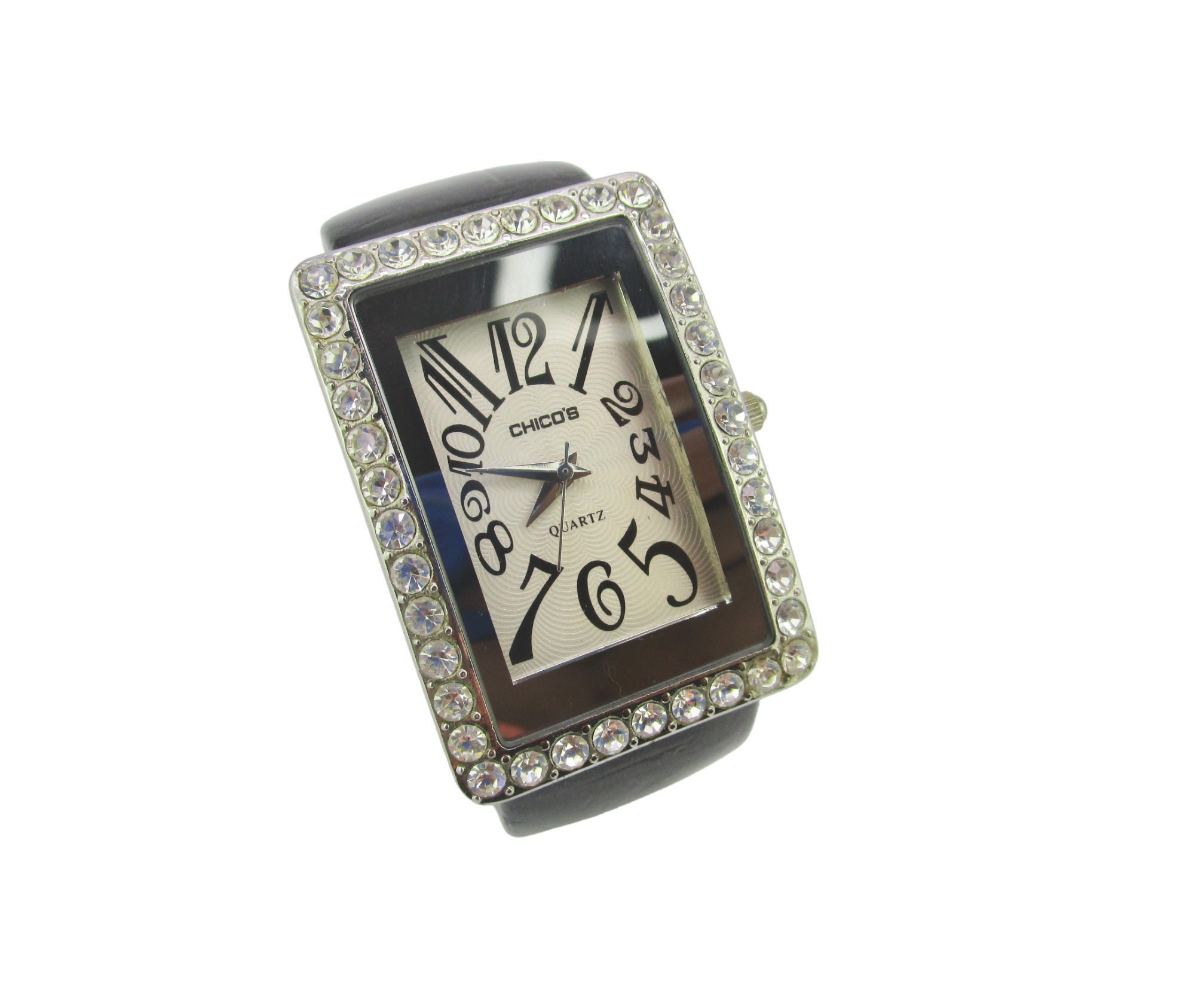 CHICO'S Quartz Bangle Watch /rhinestone Oblong Bezel/white