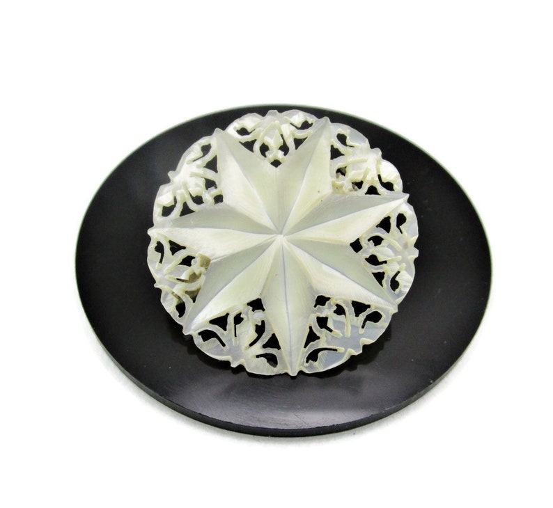 Star of Bethlehem Pin /Seven Days of Creation/Jerusalem Holyland Brooch/ Hand carved White Mother of Pearl/Luminescent MOP Shell C - 1 3/8"