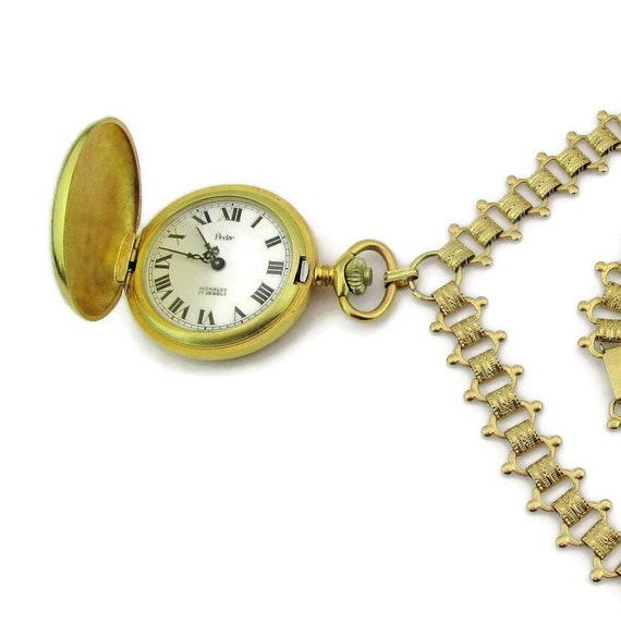 PEDRE Pocket Watch Necklace/Incabloc 17 Jewels Fra