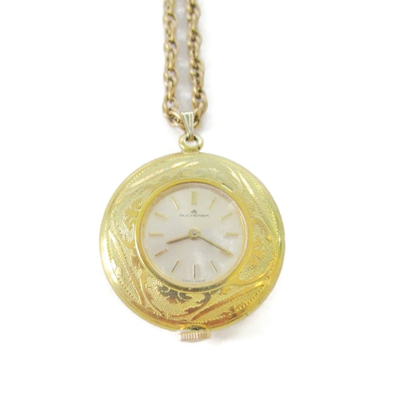 Bucherer Necklace Watch/17 Jewel Movement/Champag… - image 5
