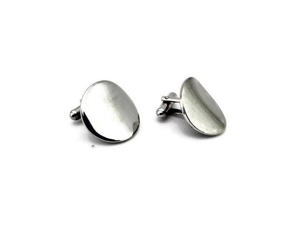 Engravable Round Disks Cufflinks / Silvertone Sig… - image 2