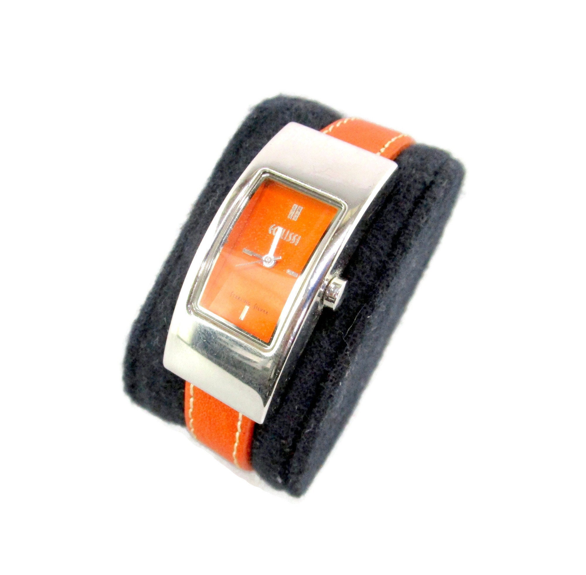Ecclissi Sterling Silver Watch with Orange Strap Ecclissi 925 Sterling Silver Watch 22795/oblong Bezel/orange  main image 4