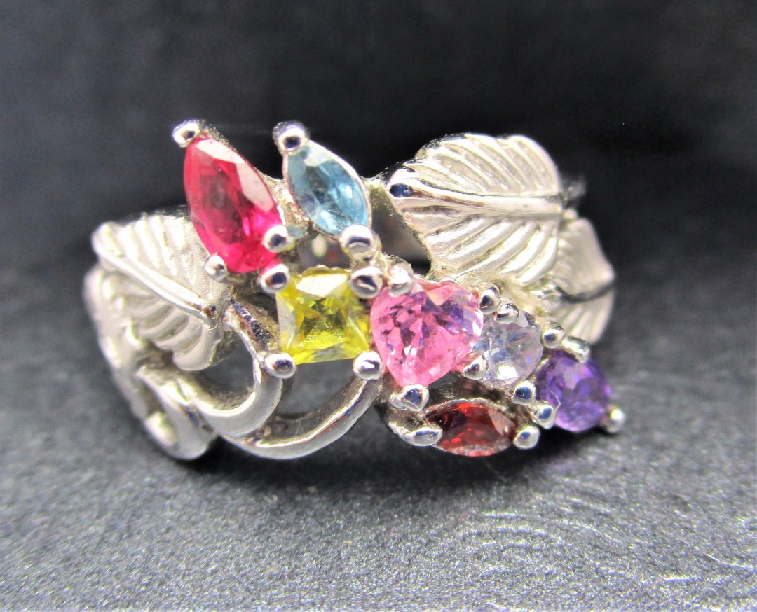 EDCO Multi Gemstone Ring/amethyst Ruby Topaz Quartz Stones/floral ...