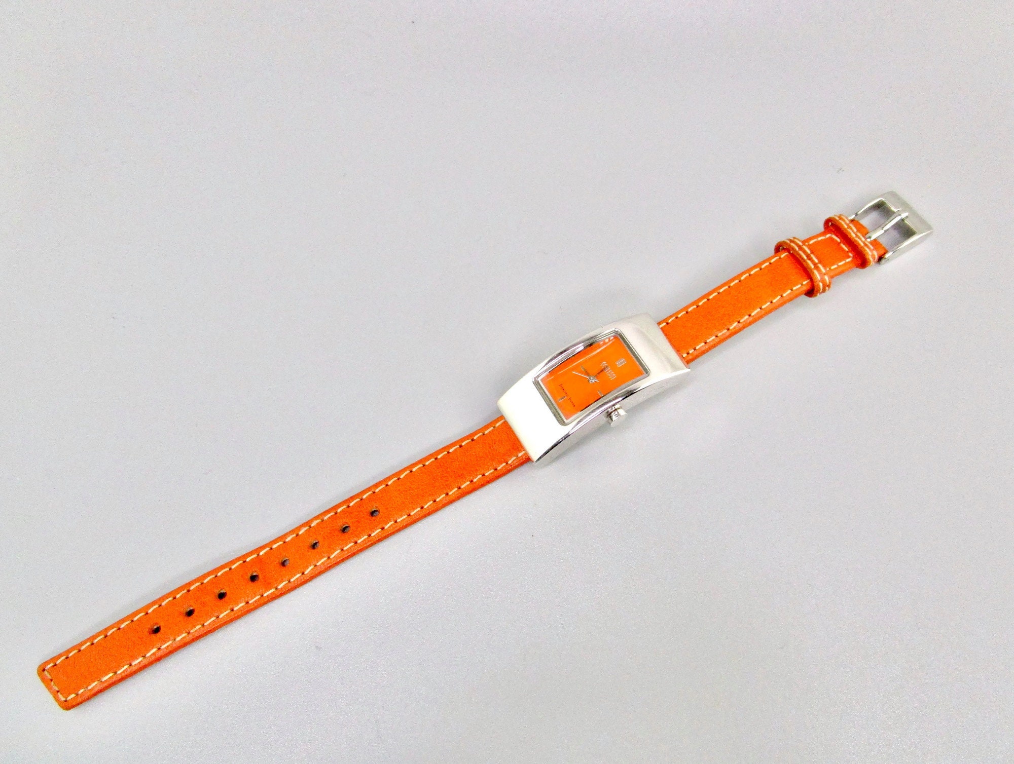 Ecclissi 925 Sterling Silver Watch 22795/oblong Bezel/orange  display picture 1
