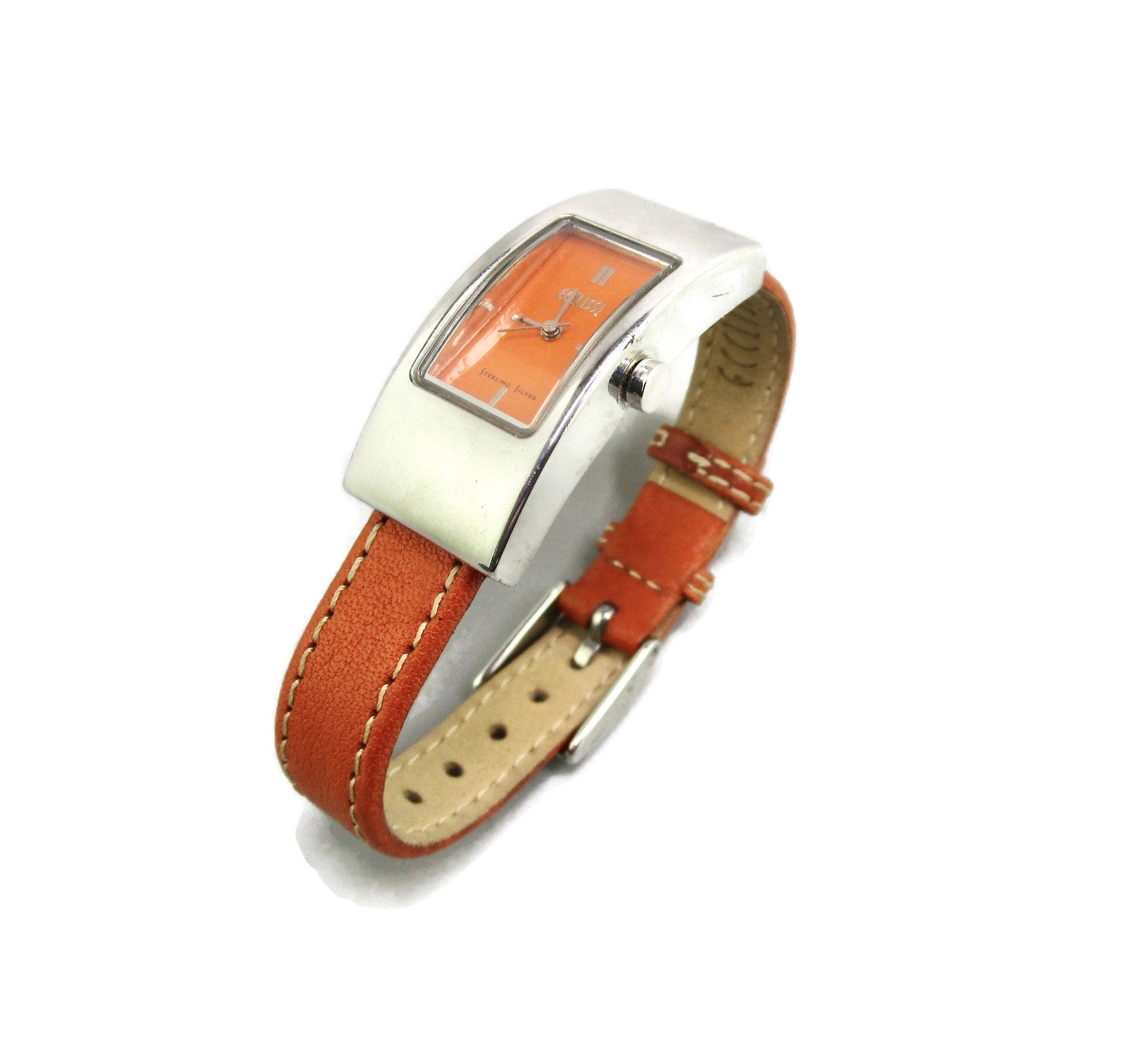 Ecclissi Sterling Silver Watch with Orange Strap Vintage ECCLISSI Sterling Silver Watch with Maroon Leather  main image 4