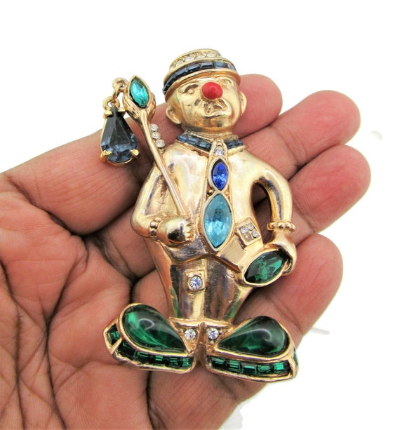 Coro Sterling Clown/Oversized Vermeil Hobo Pin/Em… - image 2