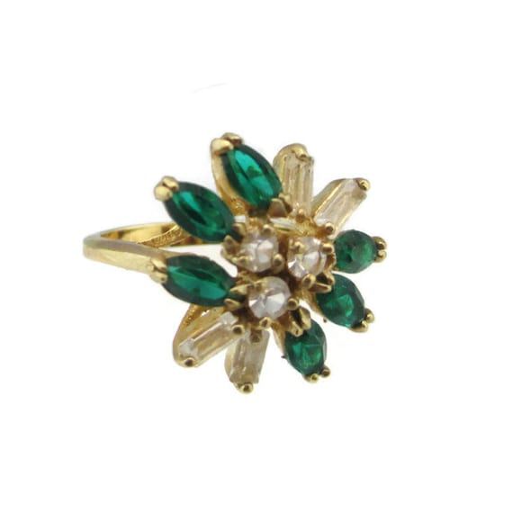 Green Navette Cocktail Ring / Emerald Austrian Cr… - image 1