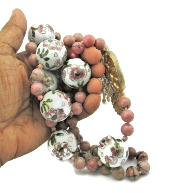 Chinese Export Rhodonite Necklace/Gilt Flower Bas… - image 6