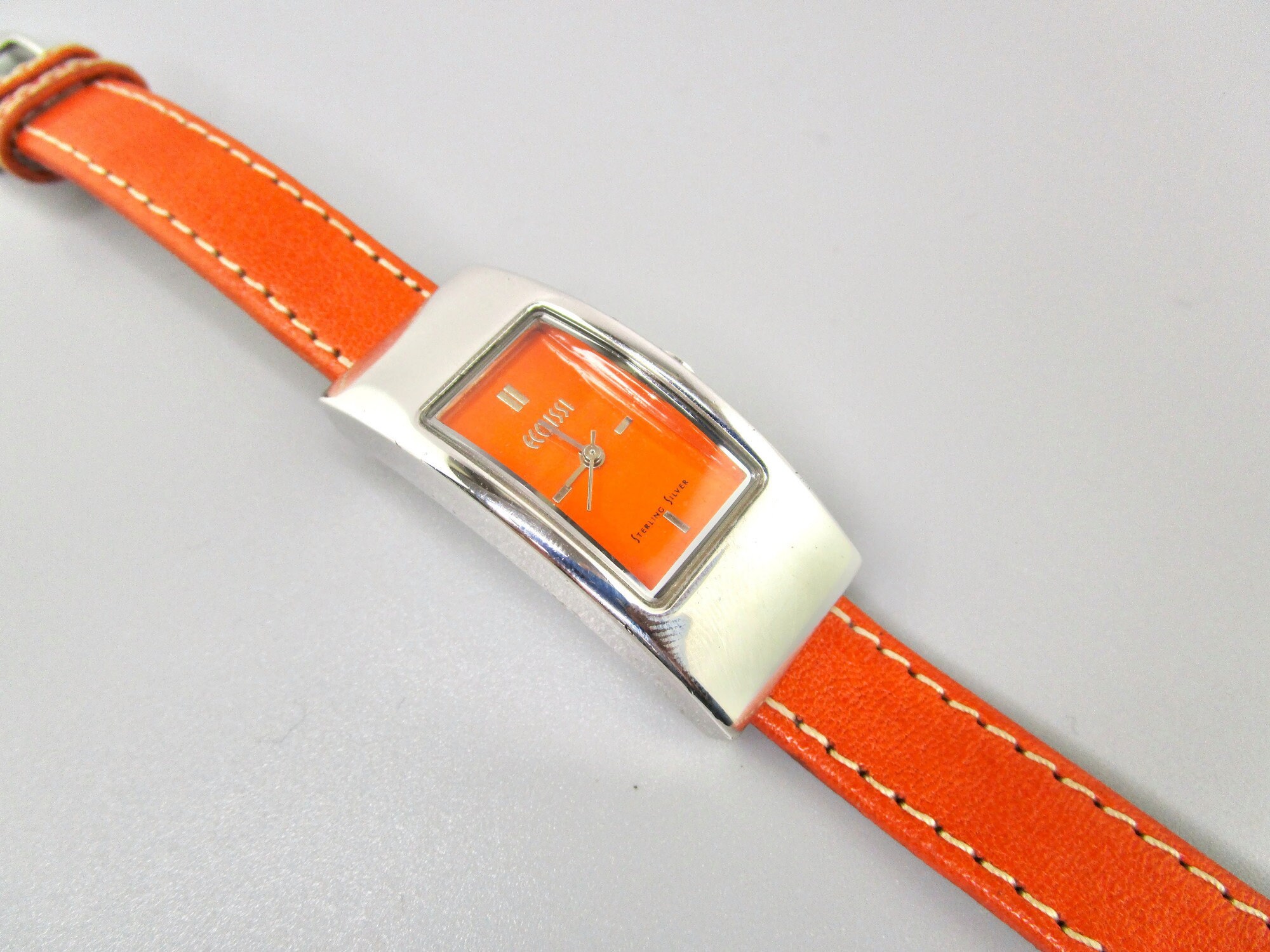 Ecclissi Sterling Silver Watch with Orange Strap Ecclissi 925 Sterling Silver Watch 22795/oblong Bezel/orange  main image 3