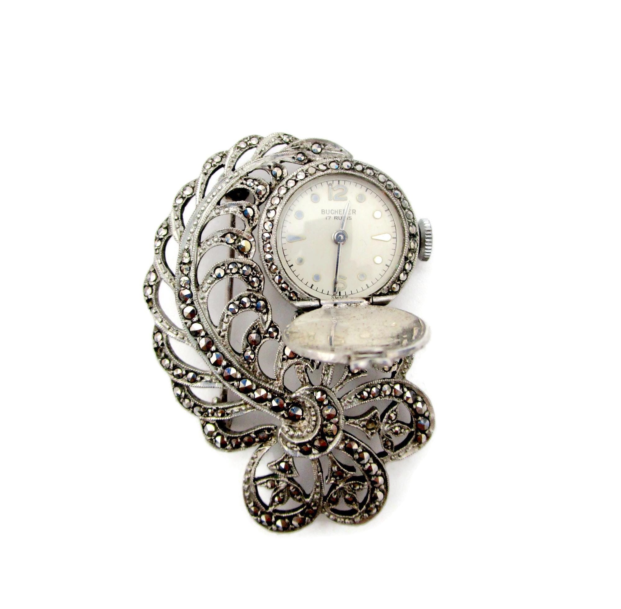 Marcasite Brooch Watch - Etsy display picture 1