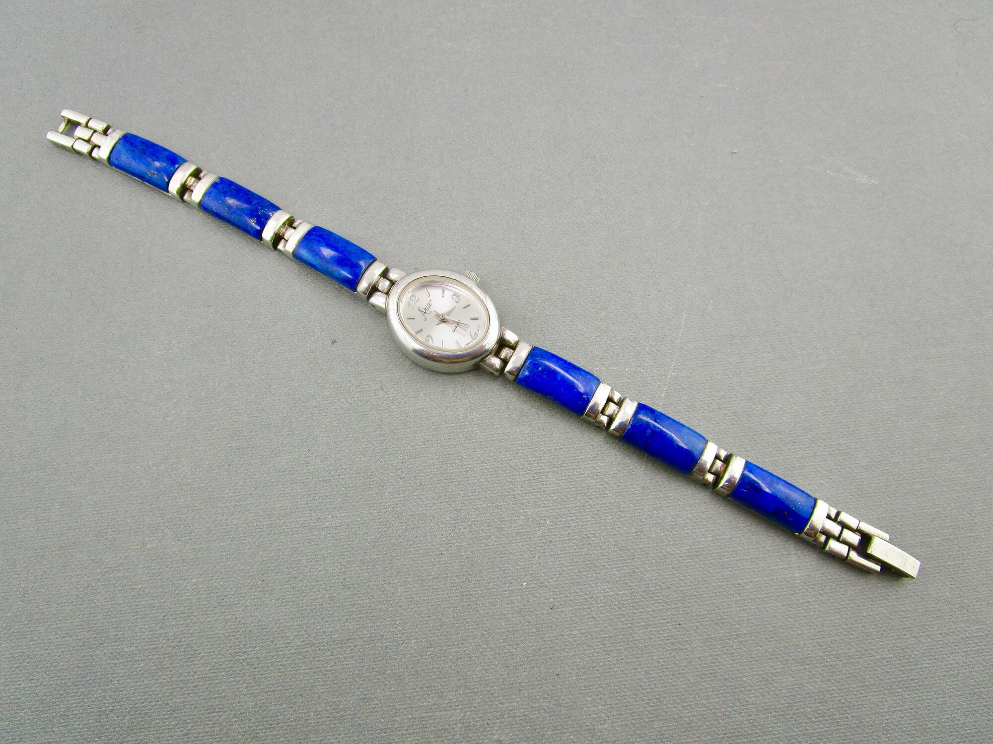 Aria Silver Tone Blue Lapis Silver/Blue Metal Watch with Box Aria Lapis Lazuli 925 Watch /women main image 3