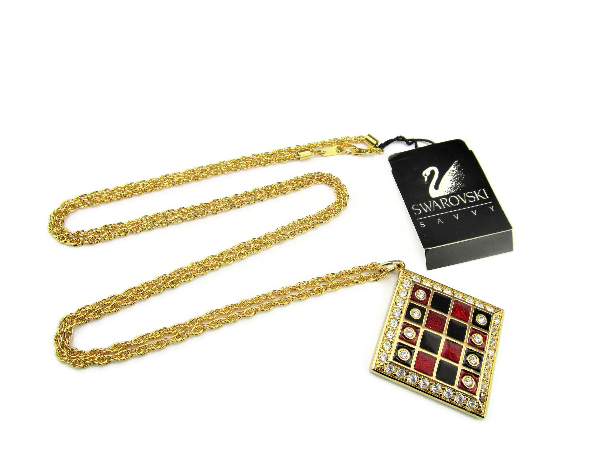 Savvy By Swarovski チェッカーペンダントネックレス/クリアラウンド 