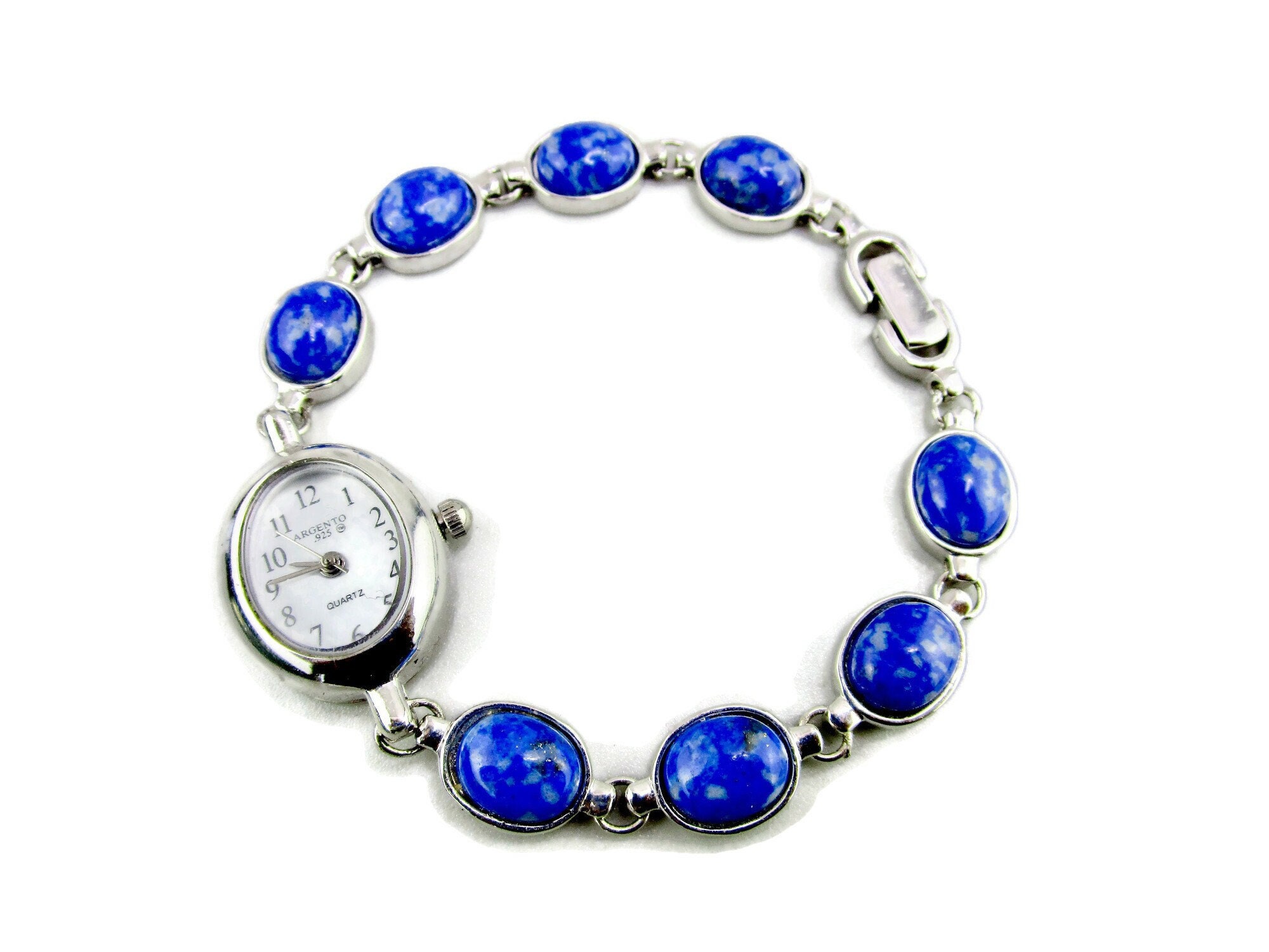 Badavici 925 Sterling Silver Lapis Lazuli Link Bracelet Watch Womens Japan Movt BADAVICI Solid .925 Sterling Silver Mother of Pearl Ladies  main image 2
