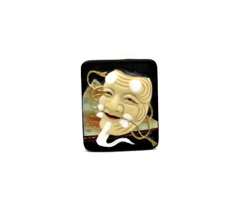 Toshikane OKINA Tile/Mask for Noh Play/Japanese Theater /Arita Porcelain /Old man Masks JYO-KEI /Venerable Patriarch  /Hand Painted Ceramic