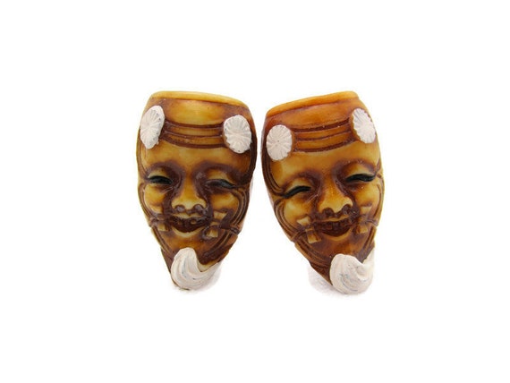 Art Deco OKINA Noh Screwback Earrings/Celluloid E… - image 5