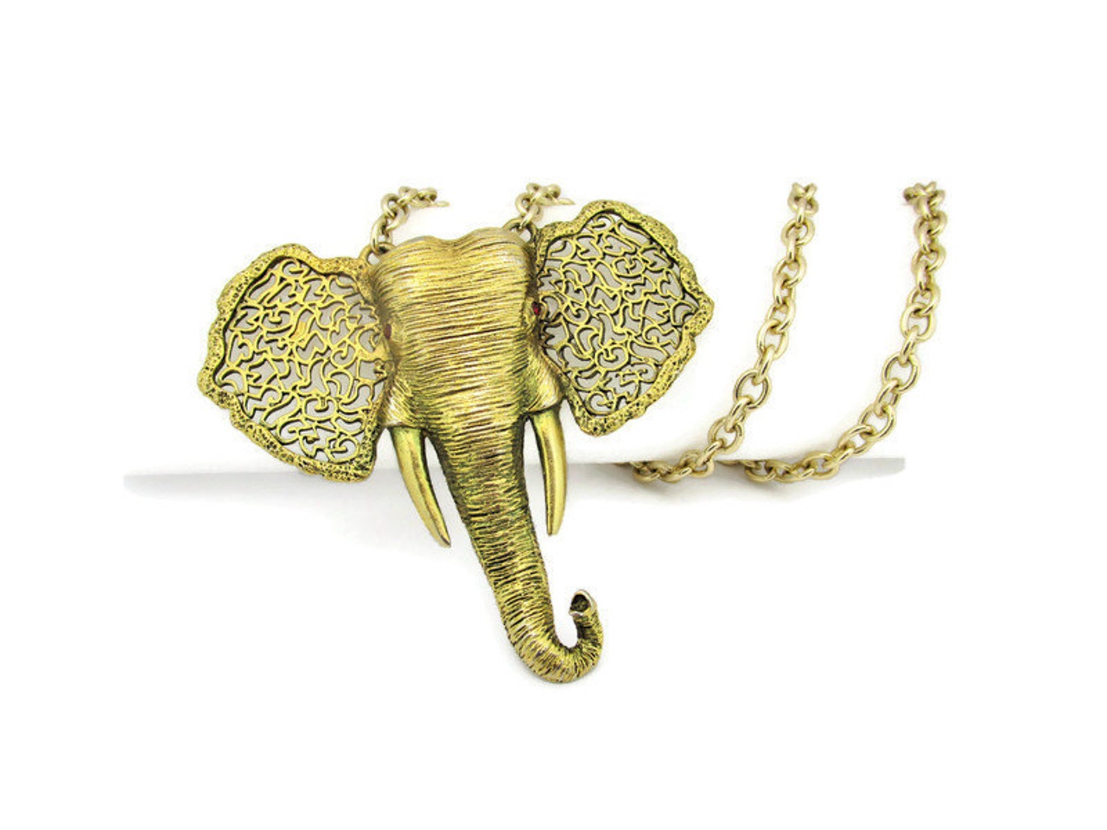 Oversized Elephant Head Pendant Necklace/huge Filigree | Etsy