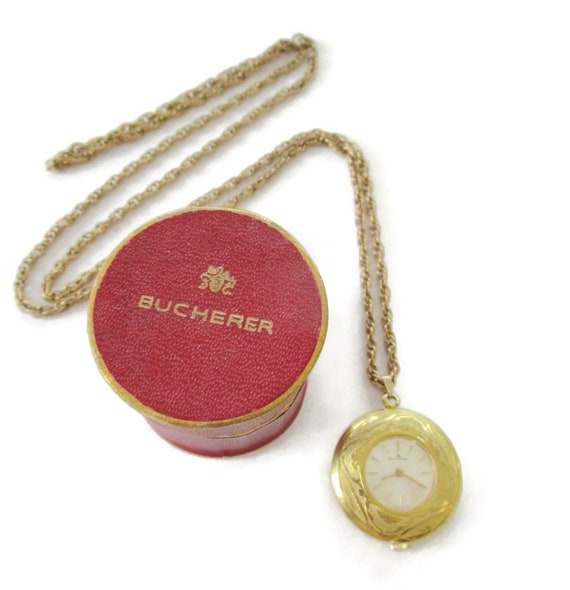 Bucherer Necklace Watch/17 Jewel Movement/Champag… - image 2