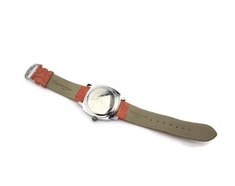 Suzanne Somers Orange Leather Watch, Silver Crystal Bezel - Etsy display picture 1
