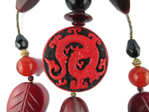 Vintage Oriental Carved Cinnabar Feng Shui Dragon… - image 5