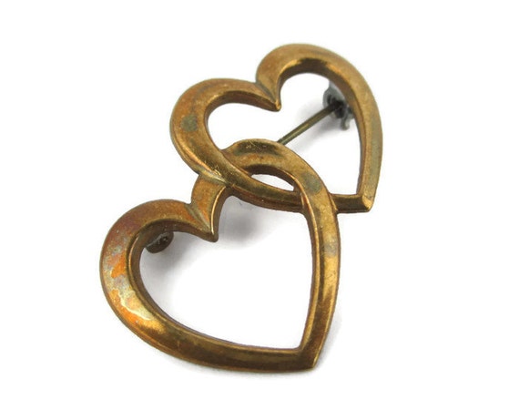 Victorian Double Open Heart Gold Tone  Pin Brooch - image 2