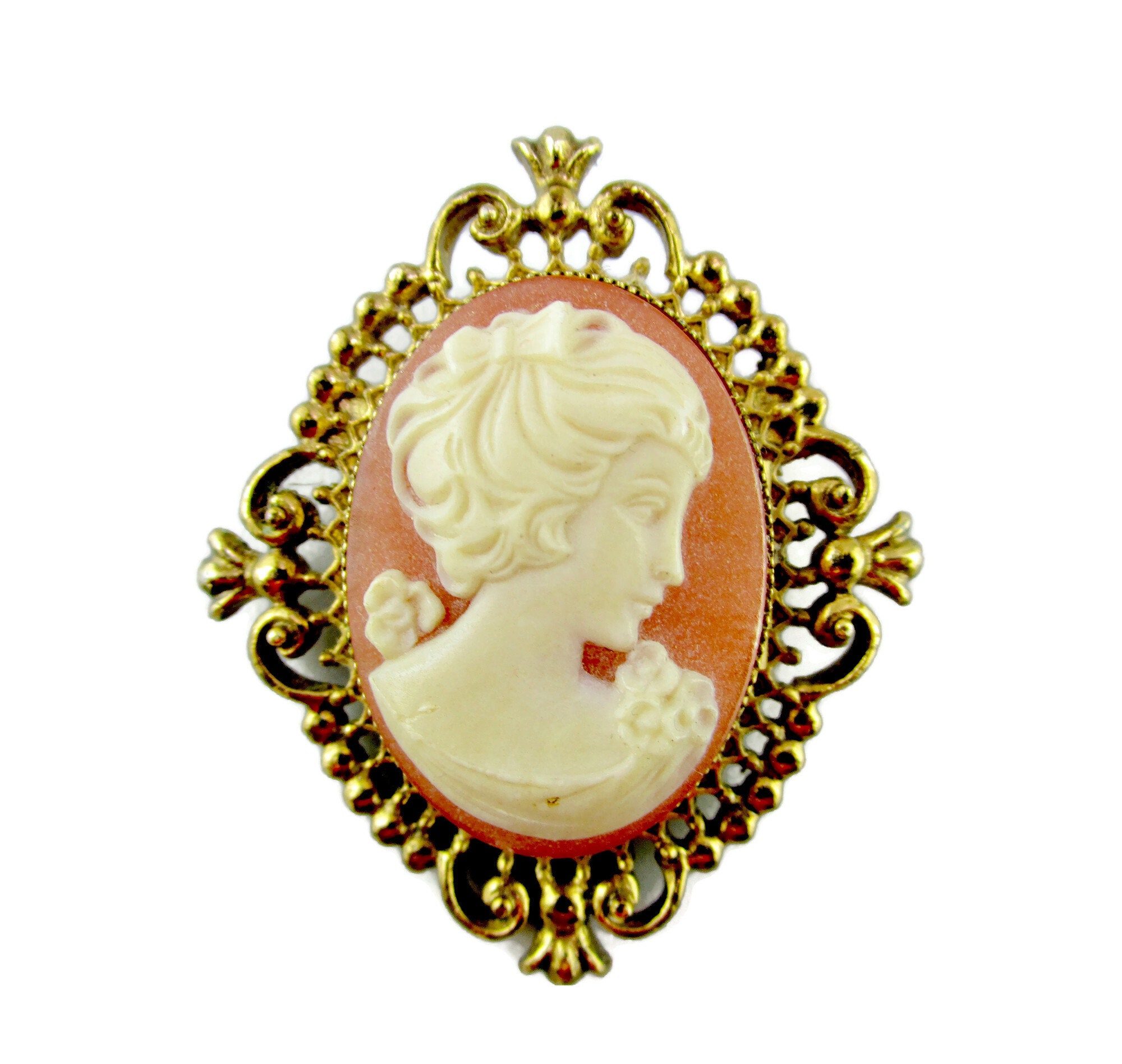 Avon Cameo Pin for Solid Perfume Glace florentine Finished gold