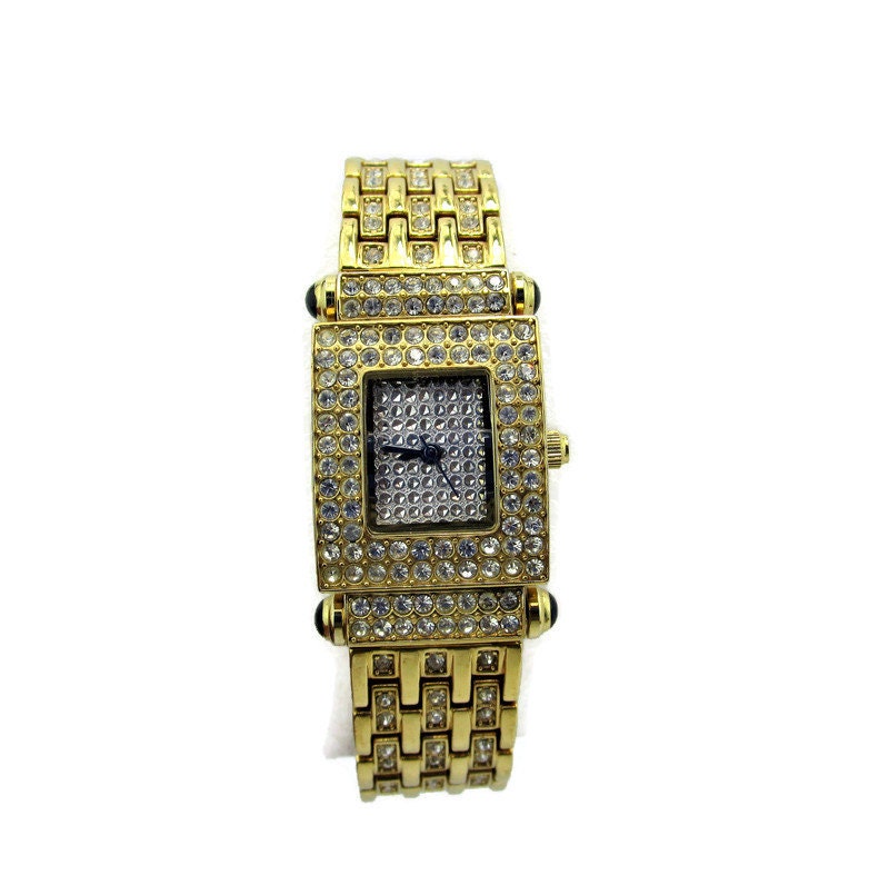 Real Collectibles by Adrienne Gold-tone Crystal Square Face Bracelet Watch Adrienne Watch - Etsy main image 3