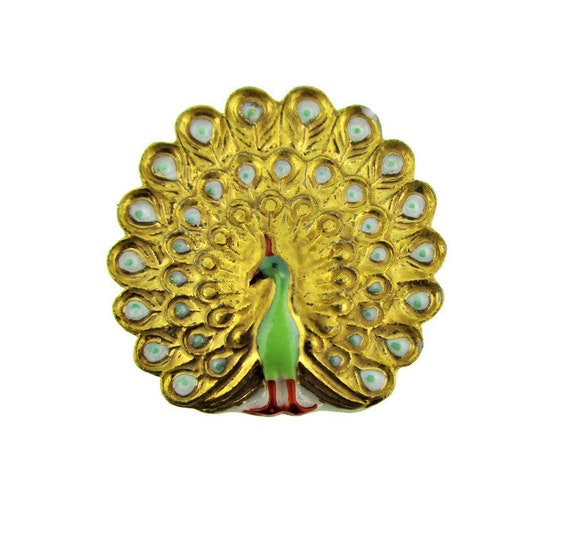 20mm Toshikane PEACOCK Bird Flat Back Tile/hand Painted