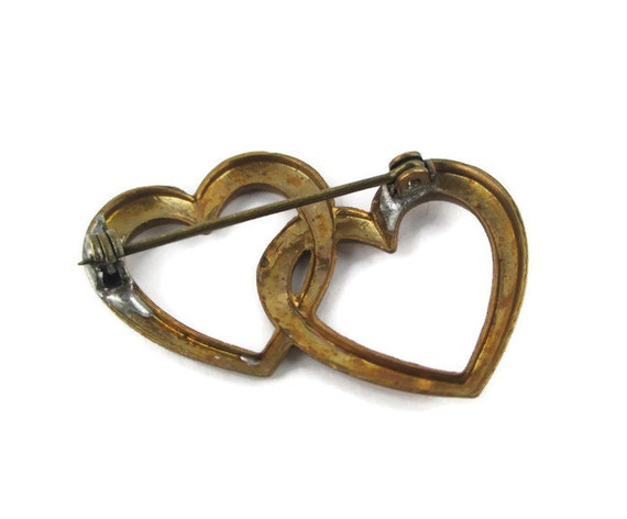 Victorian Double Open Heart Gold Tone  Pin Brooch - image 3