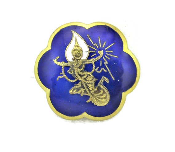 Siam Dancer Brooch/Blue and White Enamel /Gold pl… - image 1