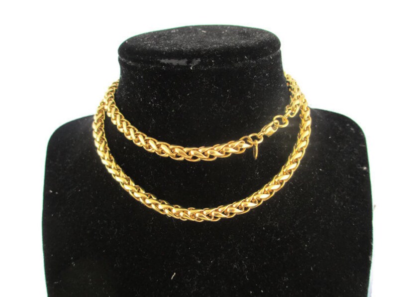 1970s Monet Spiga Gold Tone Chain Heavy Necklaces - Set of 2