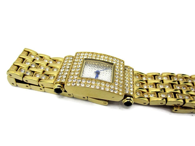 Real Collectibles by Adrienne Gold Crystal-Embellished Statement Bracelet Watch Goldtone Adrienne Vittadini Crystal Bracelet Watch | Catherines main image 4