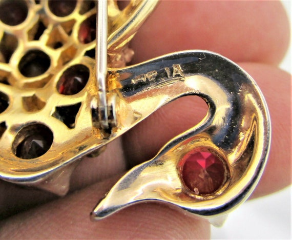 REJA Swan Brooch/Gold Tone Bird Pin/Large Red  & … - image 7