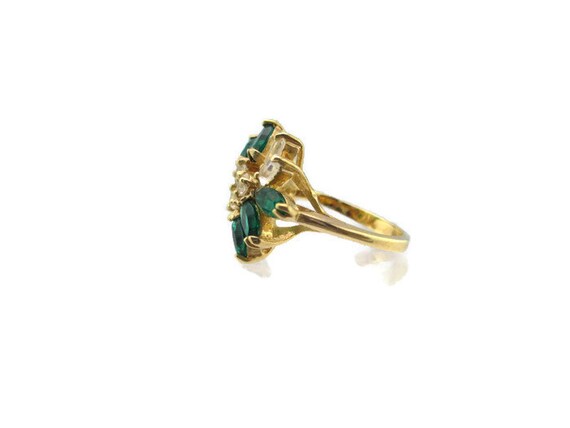Green Navette Cocktail Ring / Emerald Austrian Cr… - image 2