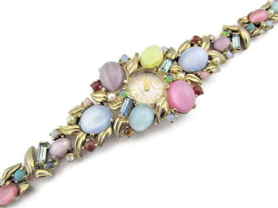 PEDRE 17 Jewels Swiss Watch/14k Gold Plated Bracelet/pastel Satin